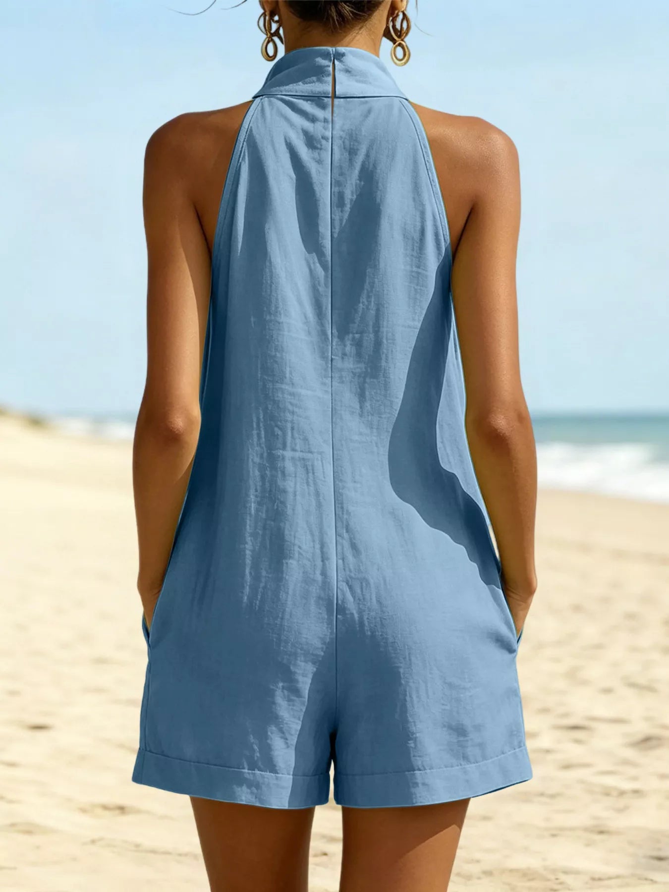 Halter Neck Resort Romper with Pockets