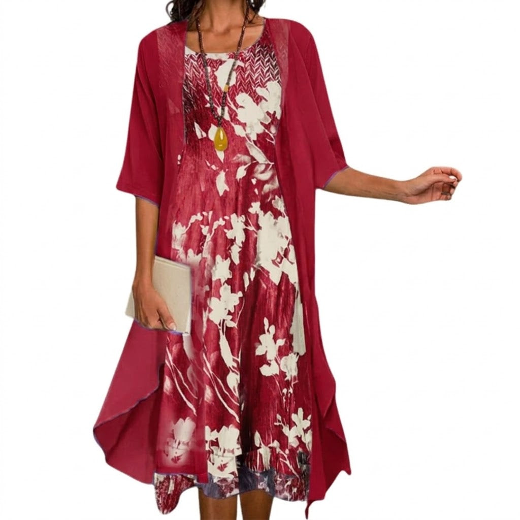 Women’s Floral Long Dress with Cardigan Set