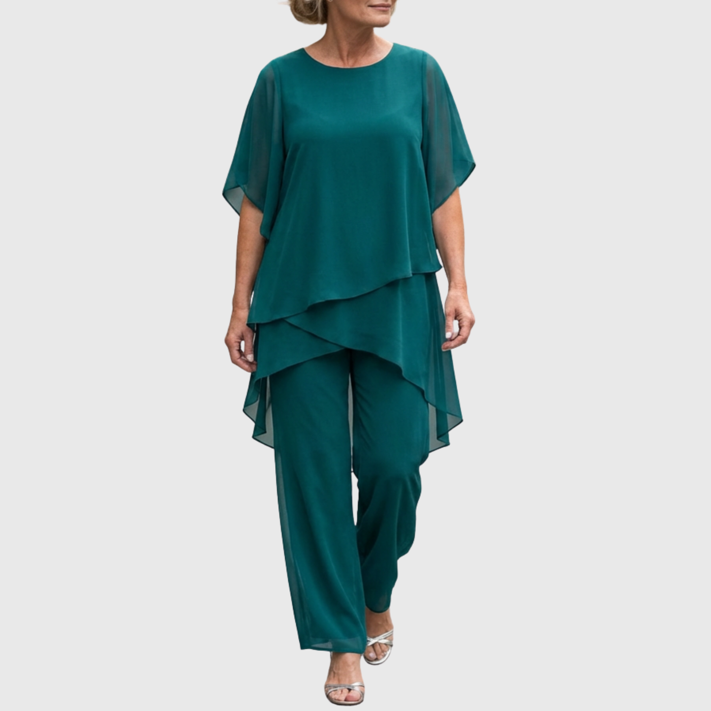 Suit with draped palazzo pants