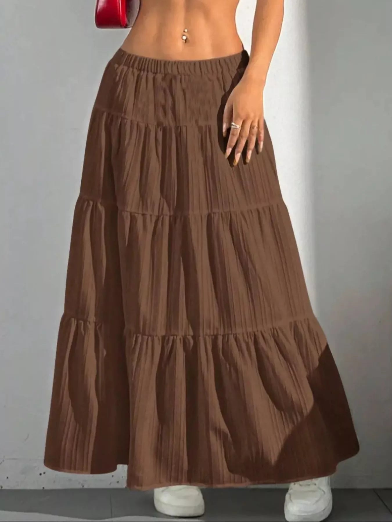 Flowy Tiered Ruched Maxi Skirt