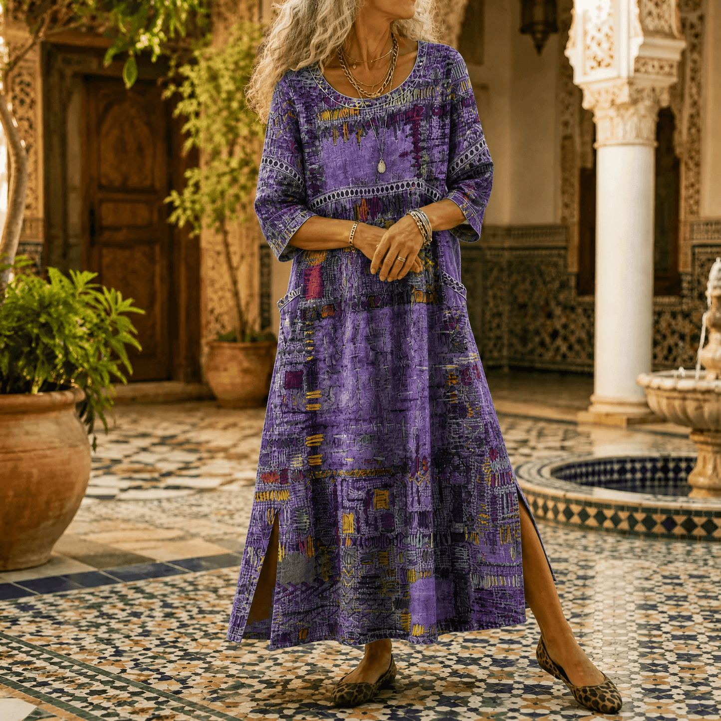Tessara – Women's Painterly Patchwork Midi Dress