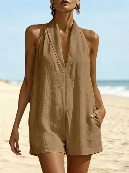Halter Neck Resort Romper with Pockets