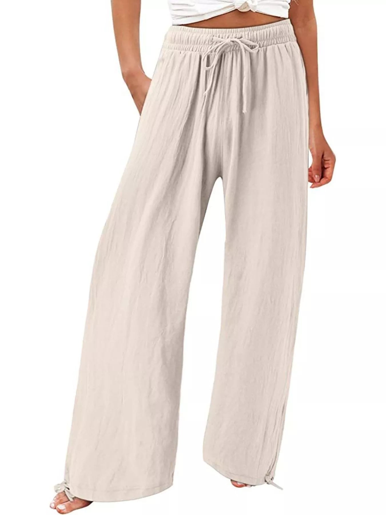 Wide-Leg Drawstring Waist Resort Pants