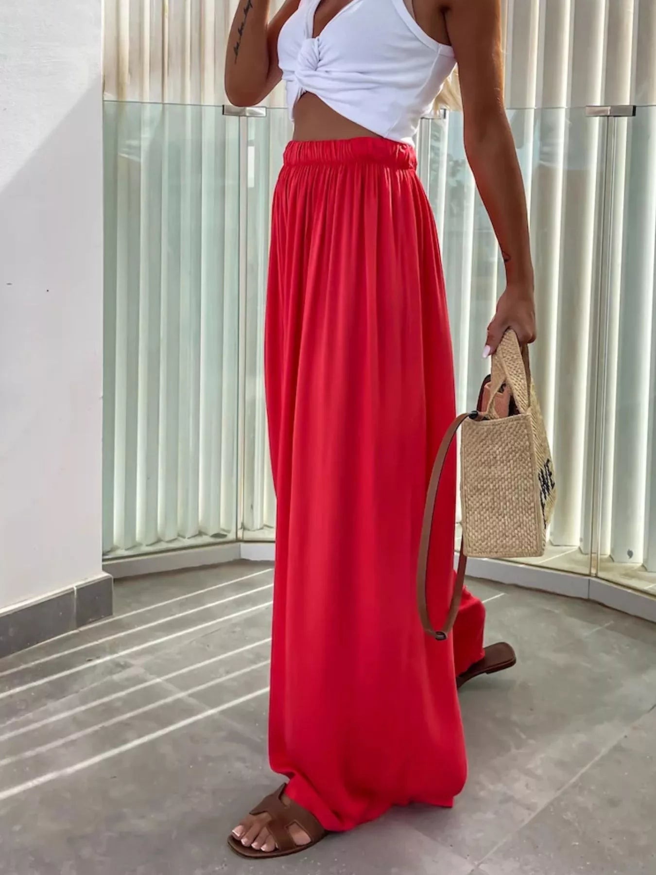 Wide-Leg Paperbag Waist Flowy Pants