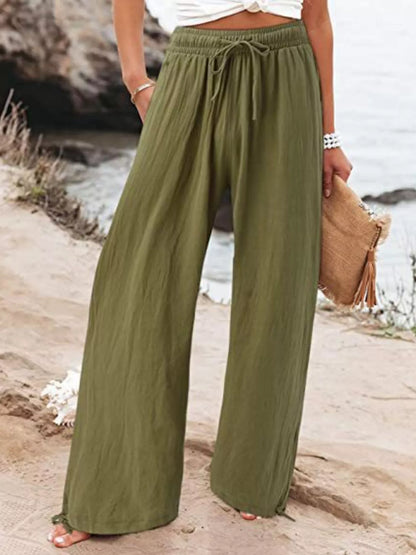 Wide-Leg Drawstring Waist Resort Pants