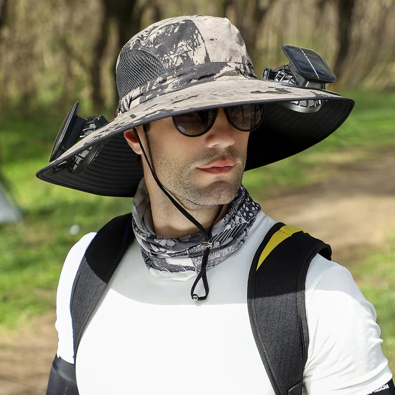 🔥Last Day Sale - Wide Brim Solar Fan Outdoor Fishing Hat-Solar & USB Charging