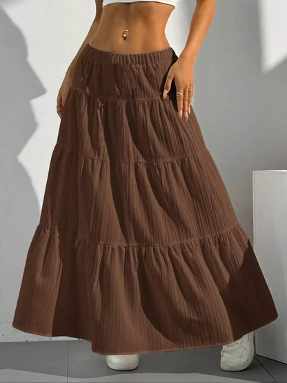 Flowy Tiered Ruched Maxi Skirt