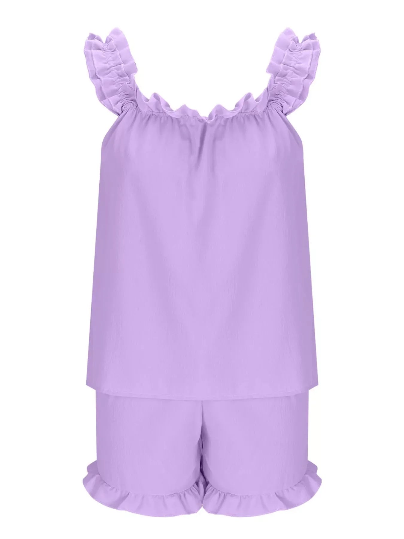 Ruffle Trim Sleeveless Top & Shorts Set