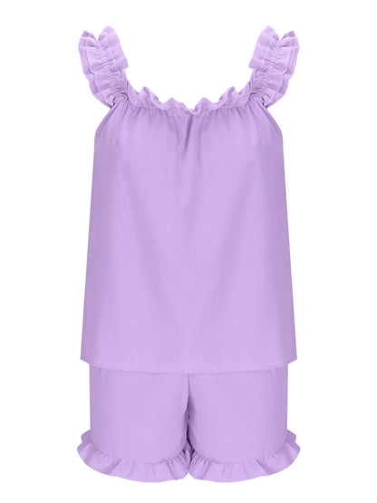 Ruffle Trim Sleeveless Top & Shorts Set