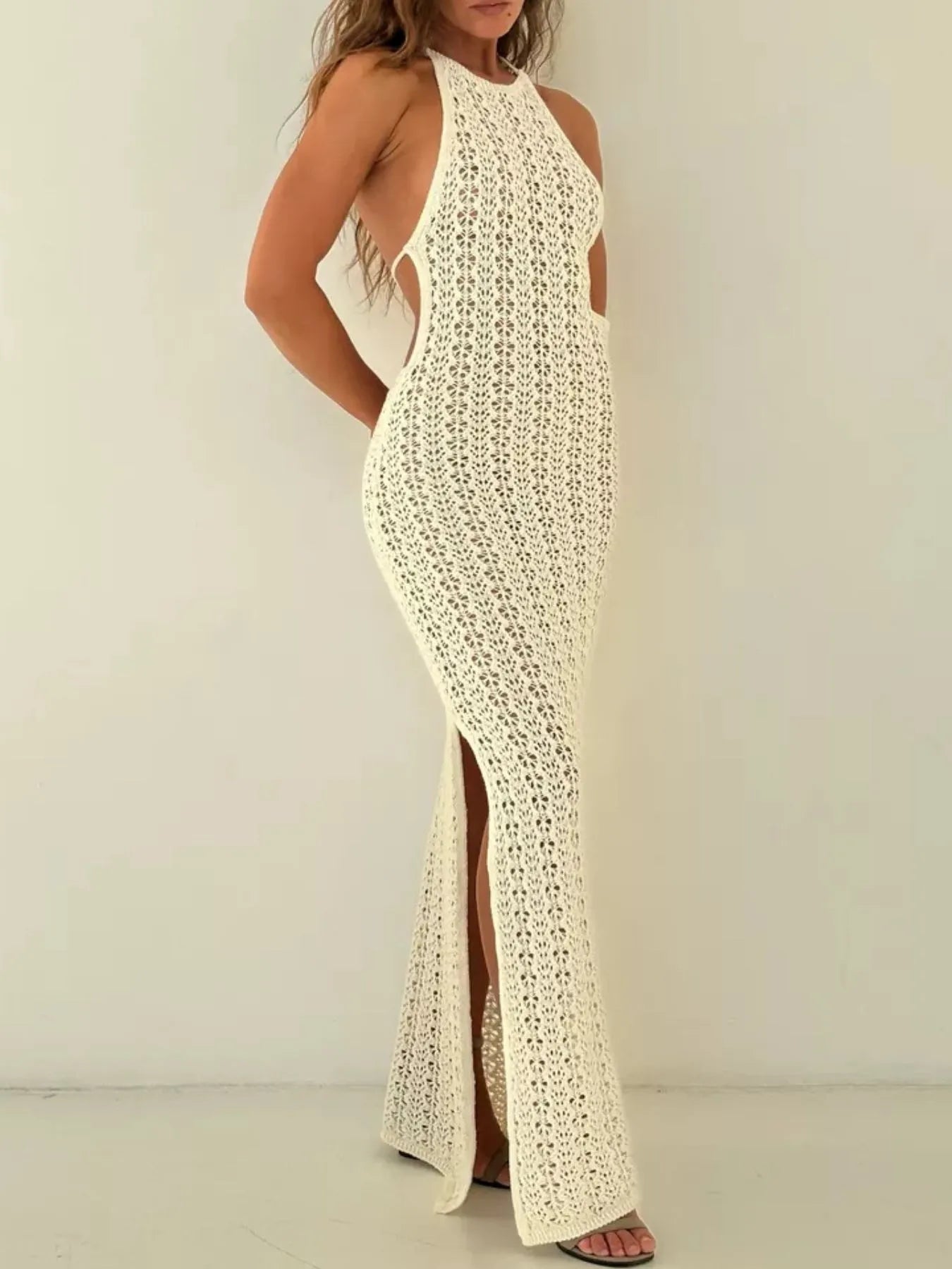 Crochet Halter Bodycon Cover-Up Dress