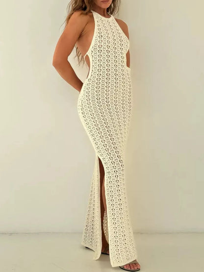 Crochet Halter Bodycon Cover-Up Dress