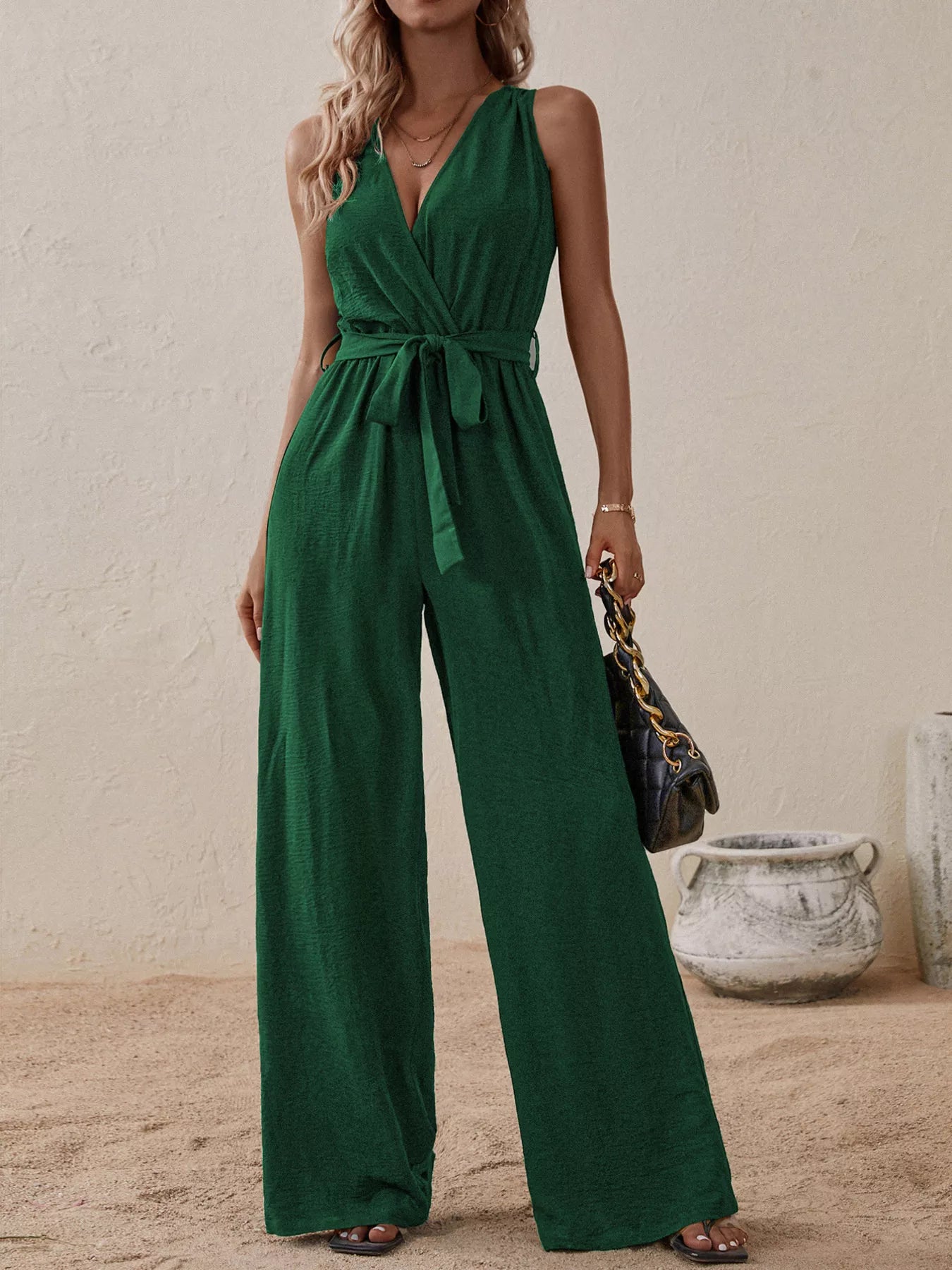 Sleeveless Tie-Waist Wide-Leg Jumpsuit