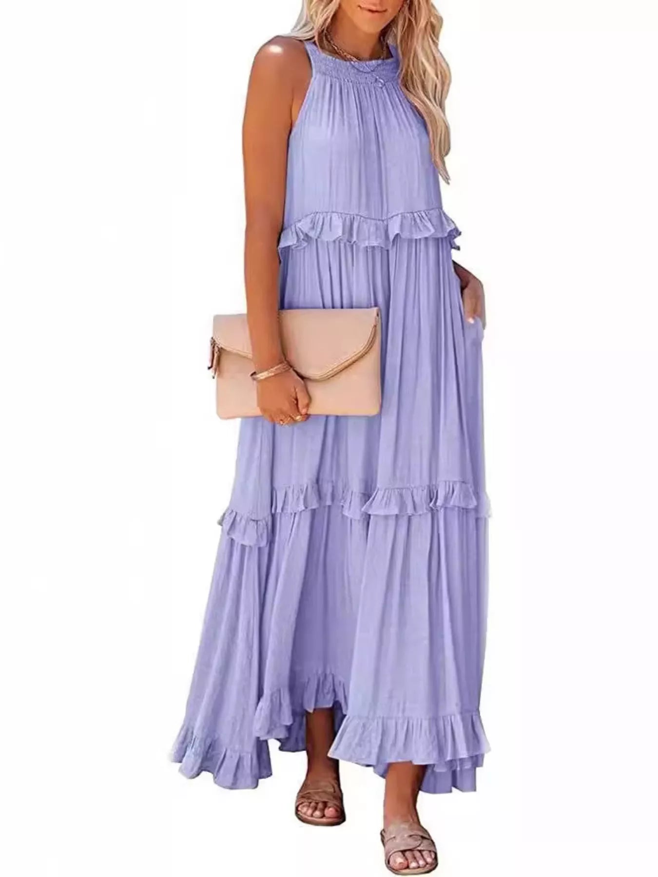 Tiered Ruffle Sleeveless Maxi Dress