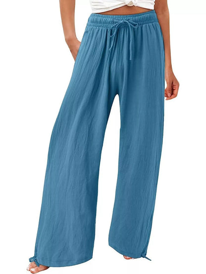 Wide-Leg Drawstring Waist Resort Pants