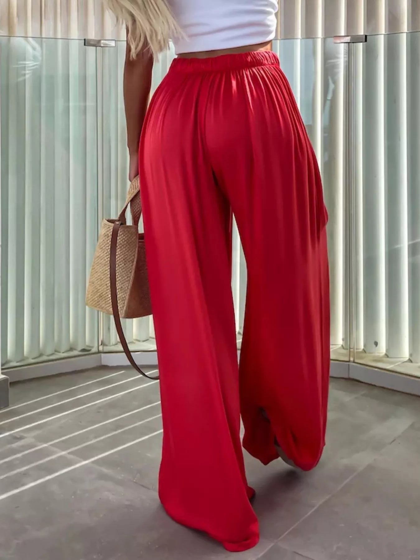 Wide-Leg Paperbag Waist Flowy Pants