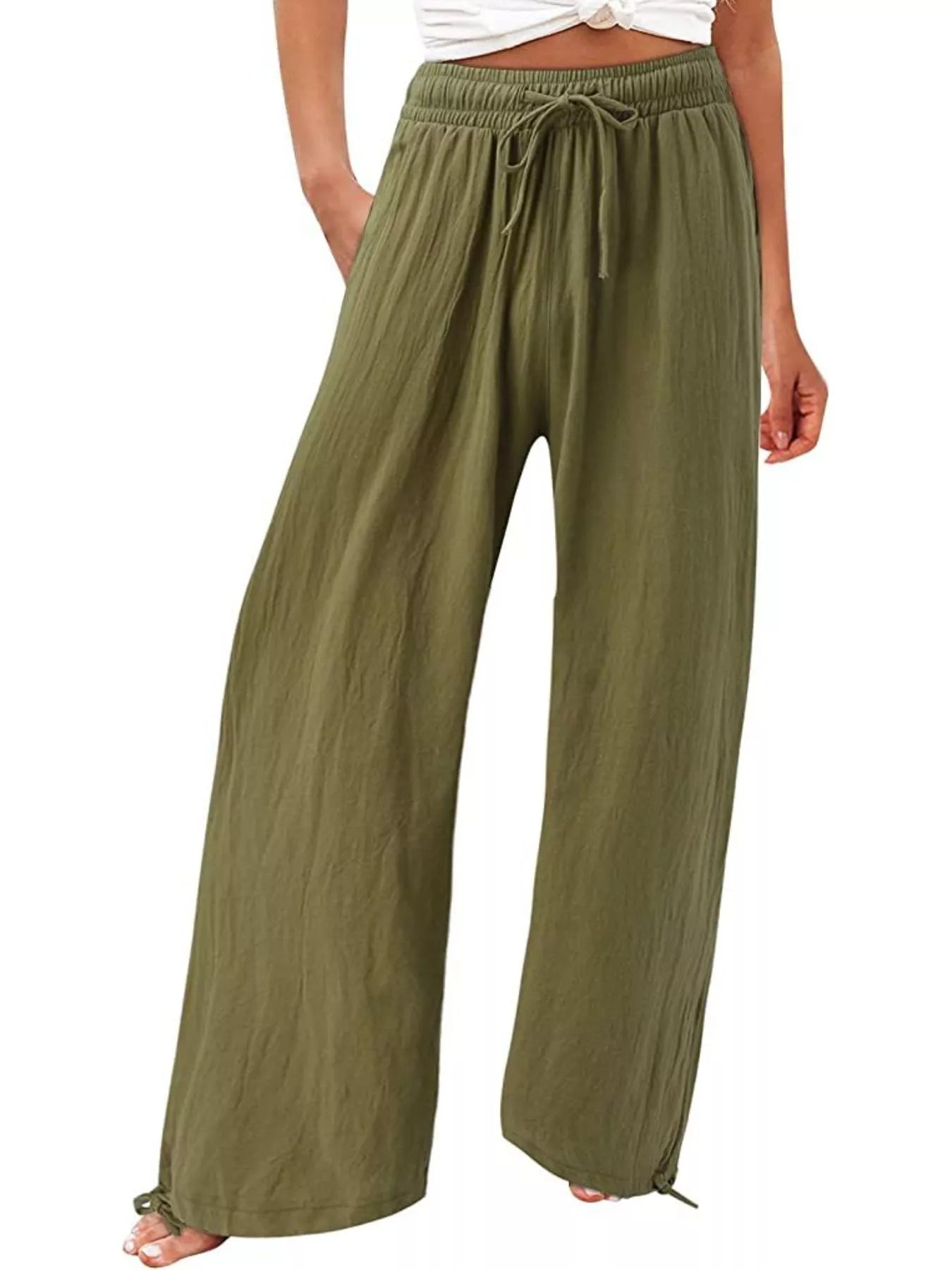 Wide-Leg Drawstring Waist Resort Pants