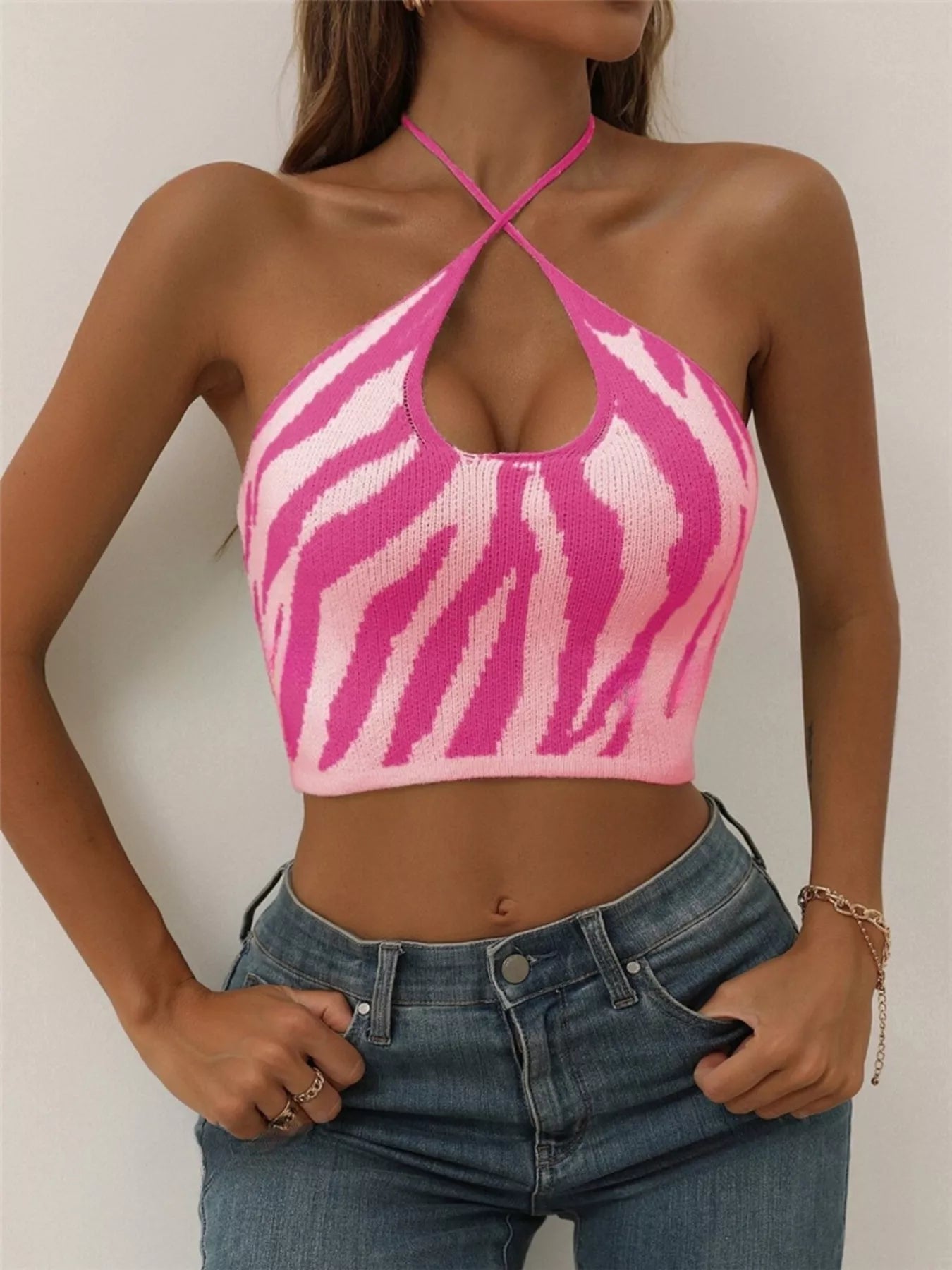Contrast Halter Knit Crop Cami