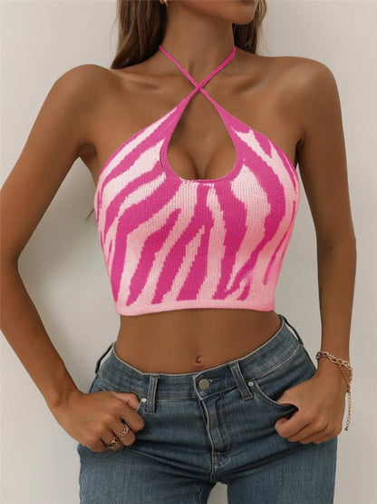 Contrast Halter Knit Crop Cami