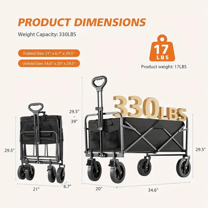 Heavy Duty Collapsible Folding Wagon Cart with All-Terrain Wheels