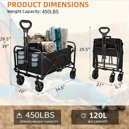 Heavy Duty Collapsible Folding Wagon Cart with All-Terrain Wheels