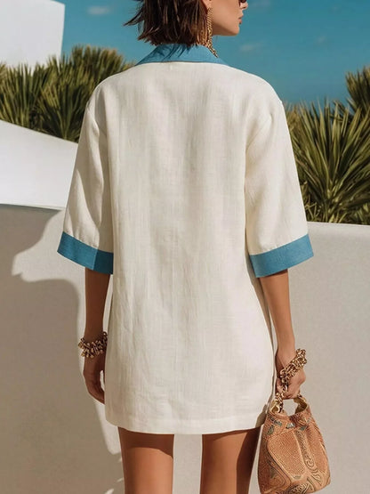 Contrast Trim Half-Sleeve Vacation Dress