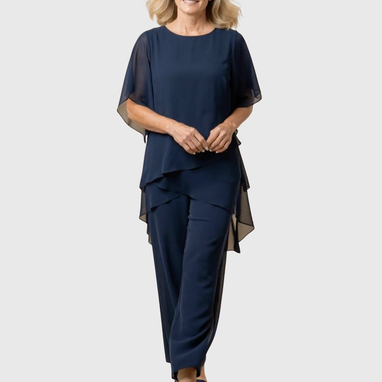 Suit with draped palazzo pants