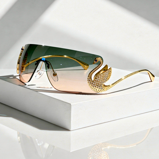 Rimless Shield Sunglasses Gold Swan Hardware