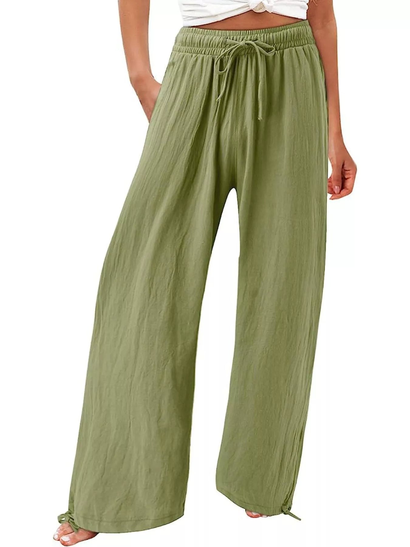 Wide-Leg Drawstring Waist Resort Pants