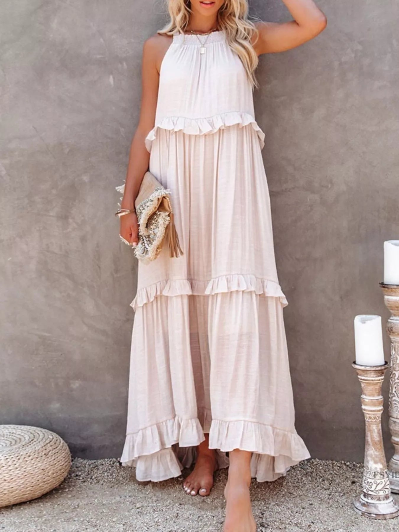 Tiered Ruffle Sleeveless Maxi Dress