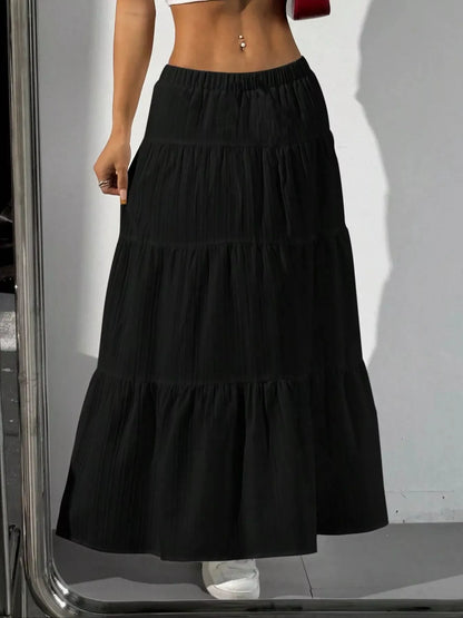 Flowy Tiered Ruched Maxi Skirt