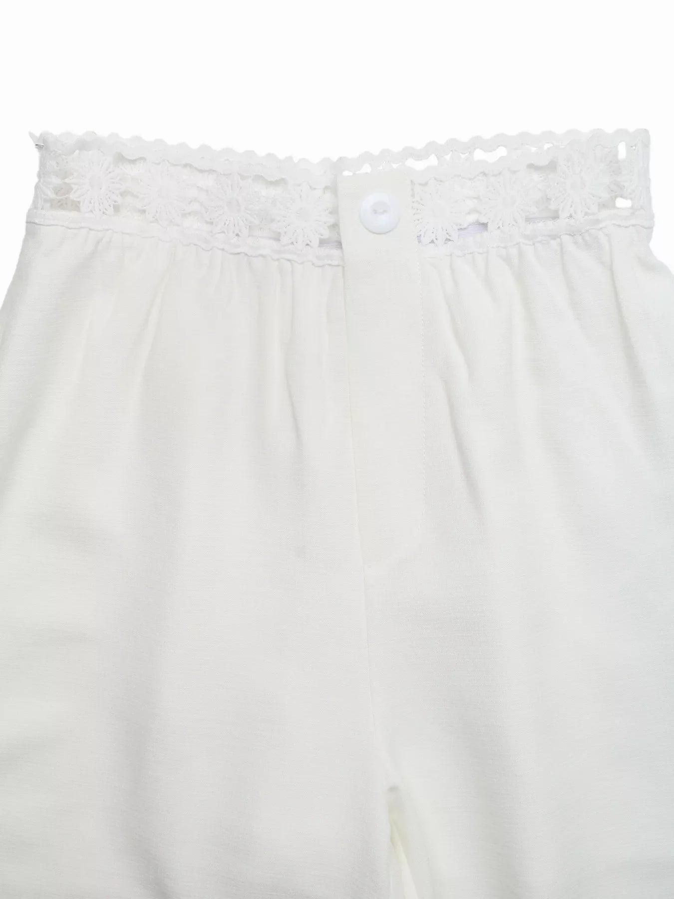 High-Waist Wide-Leg Pants with Crochet Trim