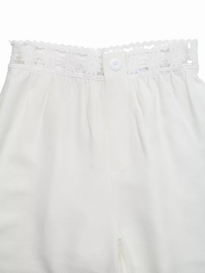 High-Waist Wide-Leg Pants with Crochet Trim