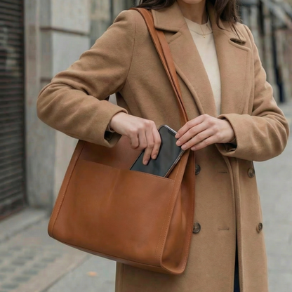 Caressa - Soft Leather Multi Pocket Shoulder Bag
