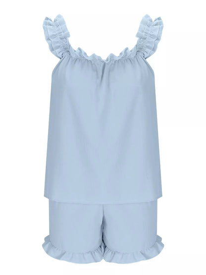 Ruffle Trim Sleeveless Top & Shorts Set