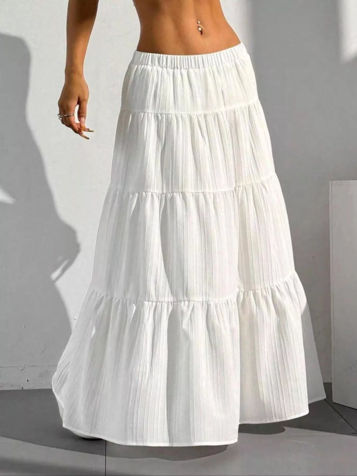 Flowy Tiered Ruched Maxi Skirt