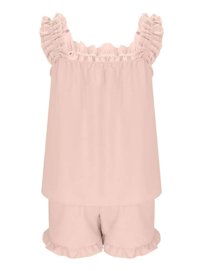 Ruffle Trim Sleeveless Top & Shorts Set