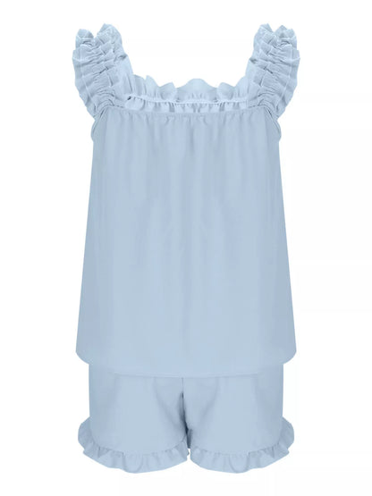 Ruffle Trim Sleeveless Top & Shorts Set