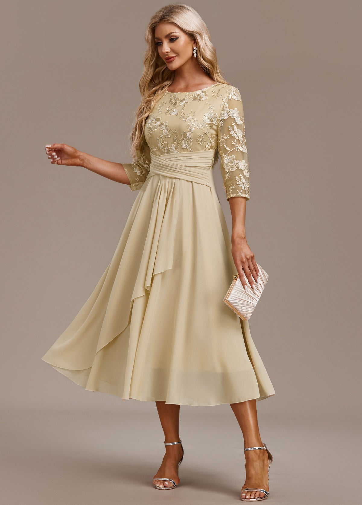 Women’s Dress | Midi Chiffon Skirt with Floral Lace Detail