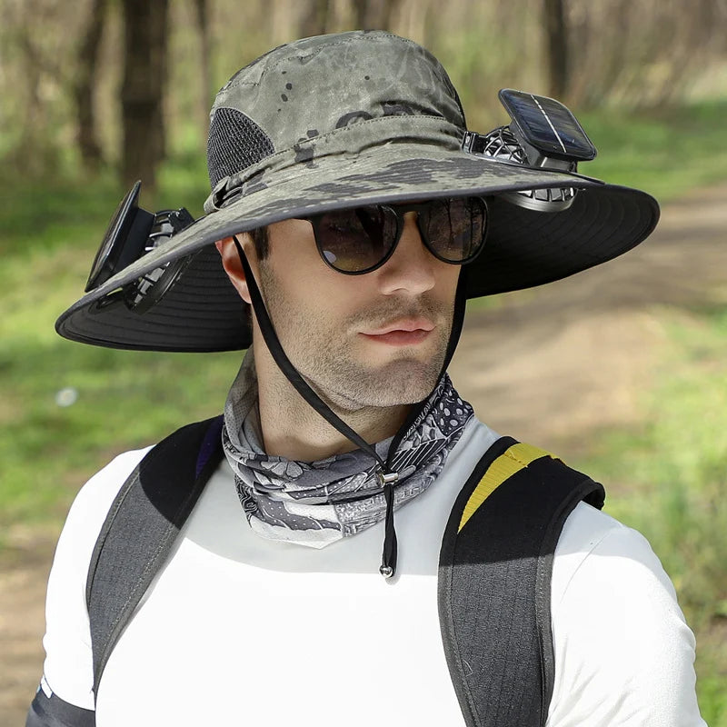 🔥Last Day Sale - Wide Brim Solar Fan Outdoor Fishing Hat-Solar & USB Charging