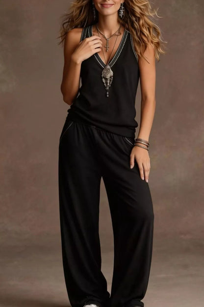 V-Neck Tank & Wide-Leg Pants Resort Set