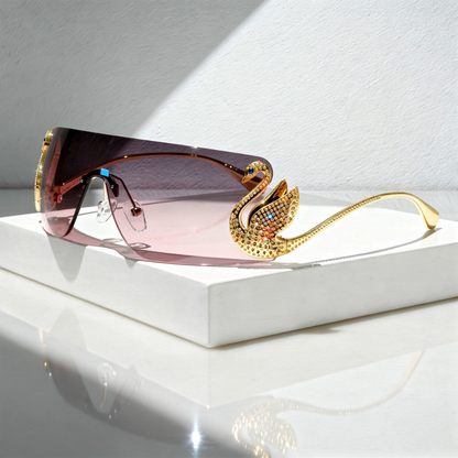 Rimless Shield Sunglasses Gold Swan Hardware