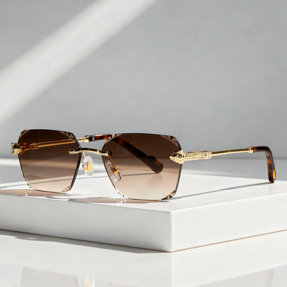 Zelcor ShadesRimless Rectangle Sunglasses Leopard Hardware