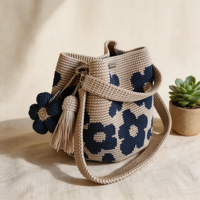 Handmade Crochet Flower Tote