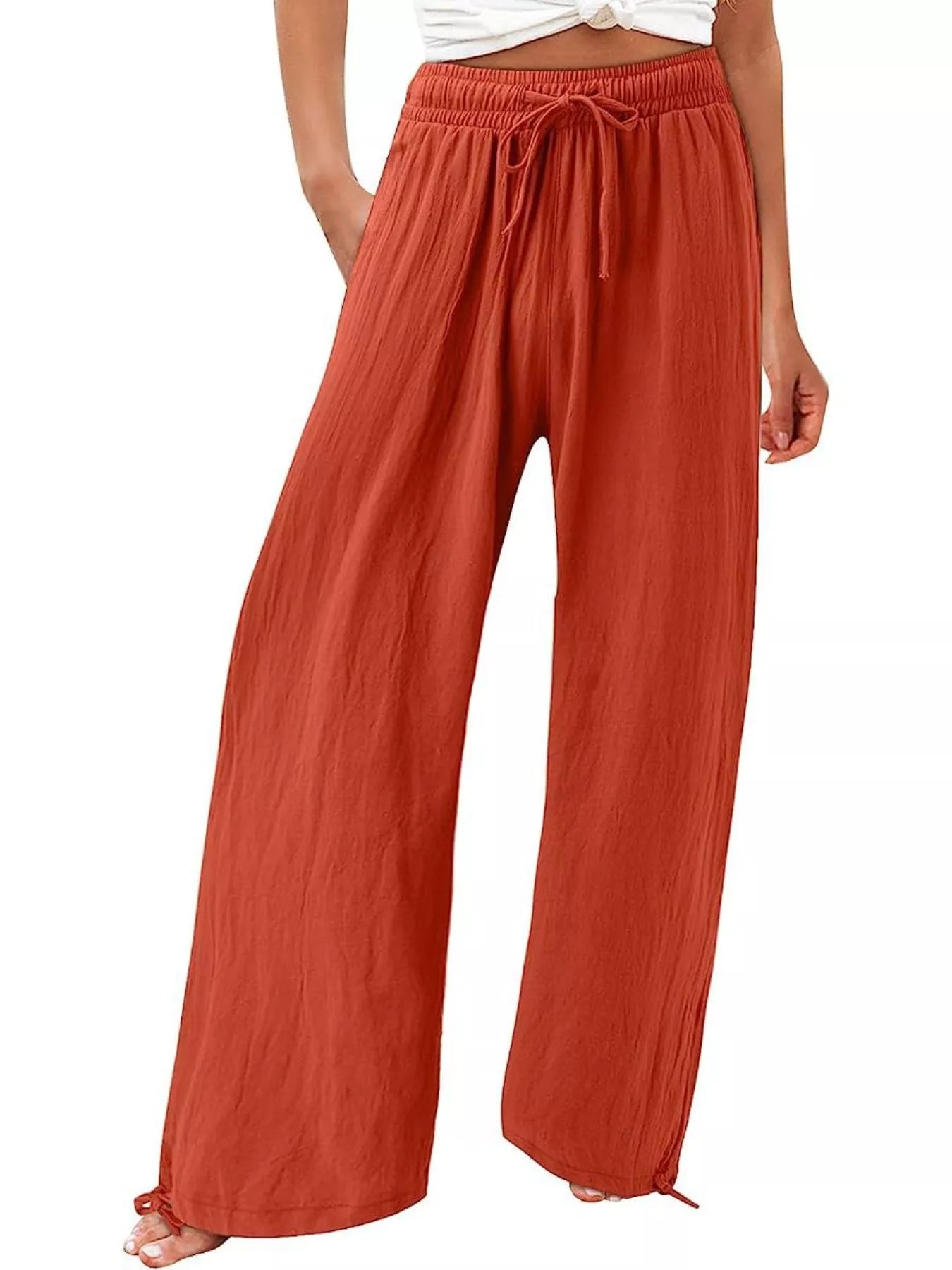 Wide-Leg Drawstring Waist Resort Pants