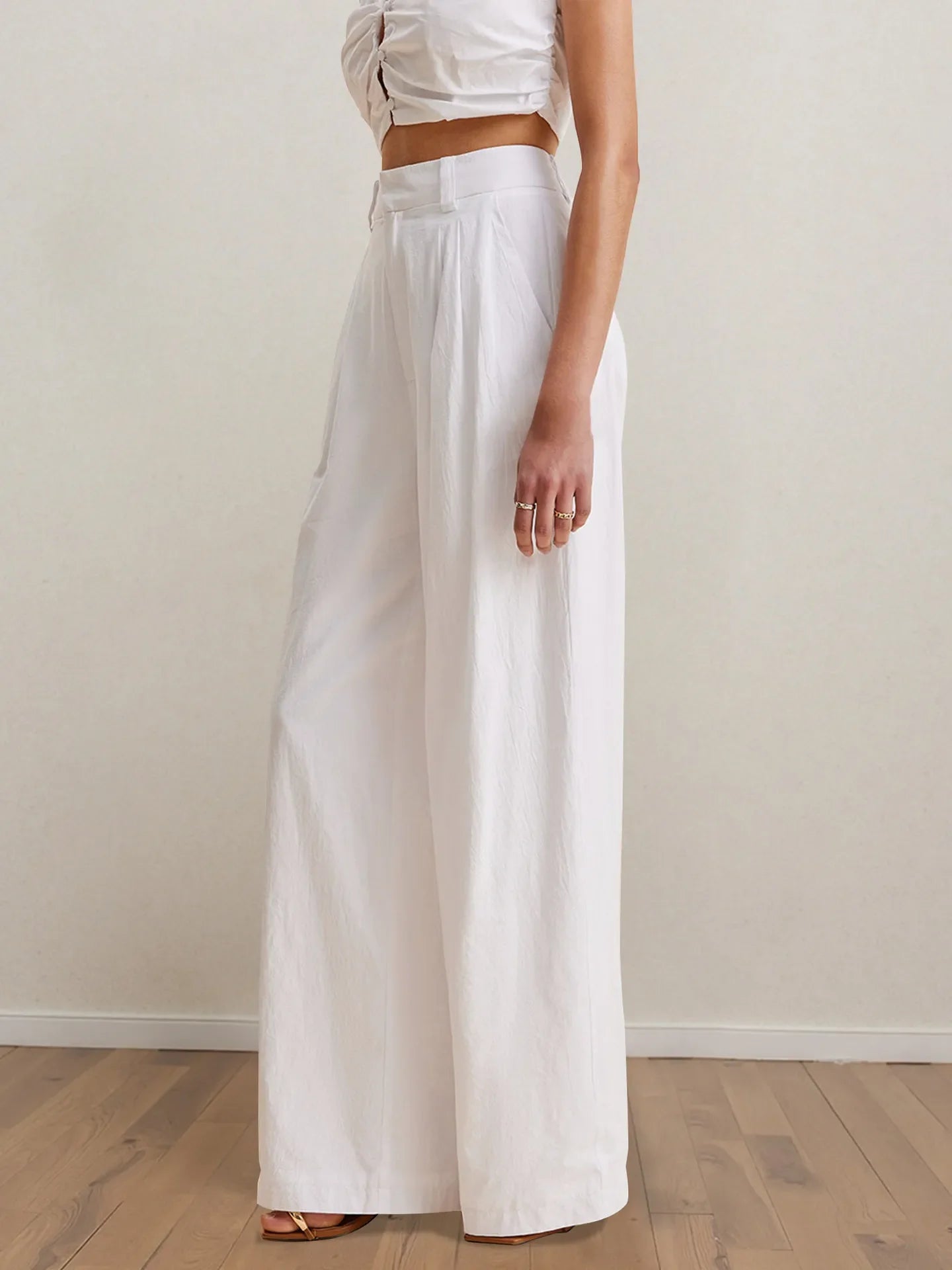 Strapless Peplum Top & Wide-Leg Pants Set