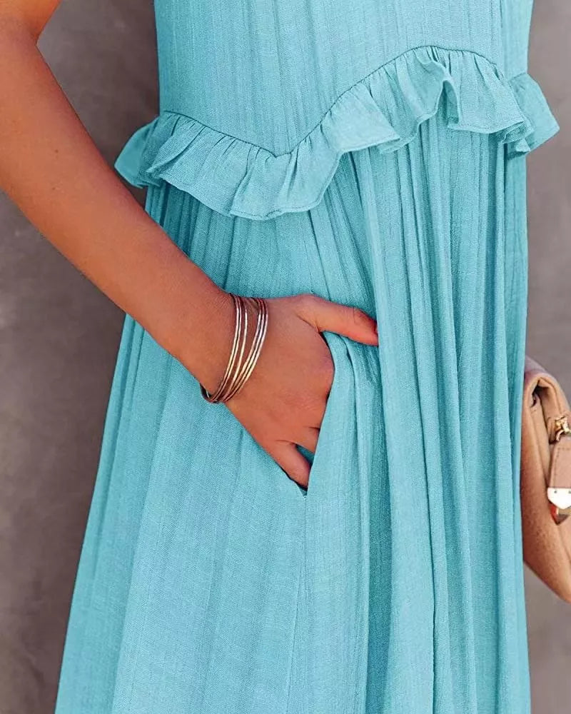 Tiered Ruffle Sleeveless Maxi Dress
