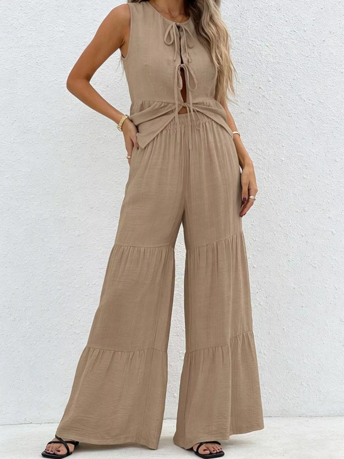 Tie-Front Top & Wide-Leg Pants Resort Set