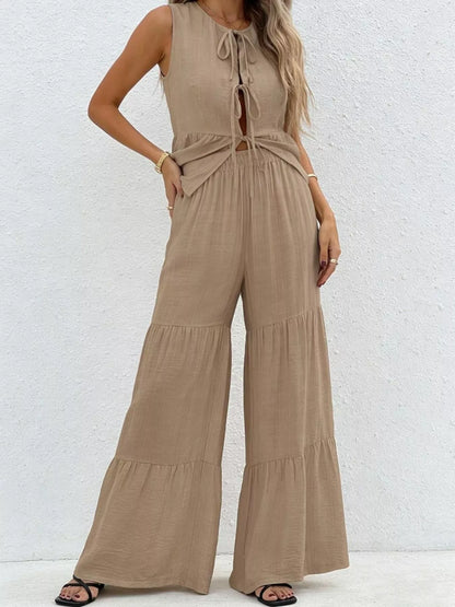Tie-Front Top & Wide-Leg Pants Resort Set