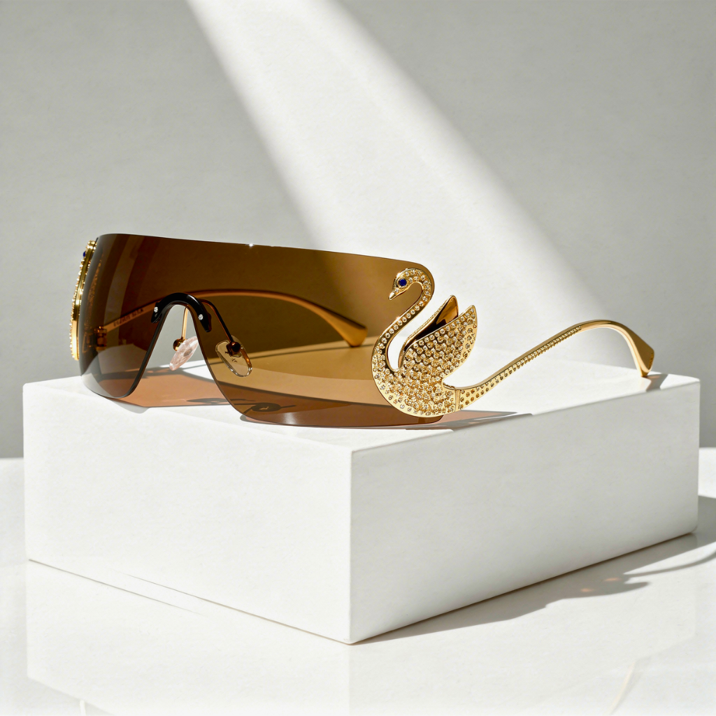 Rimless Shield Sunglasses Gold Swan Hardware