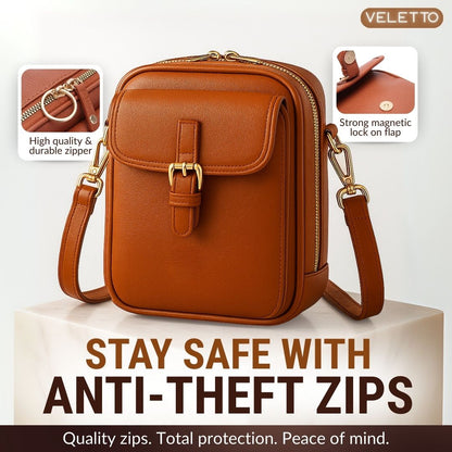 Veletto – Double Pocket PU Leather Crossbody Bag